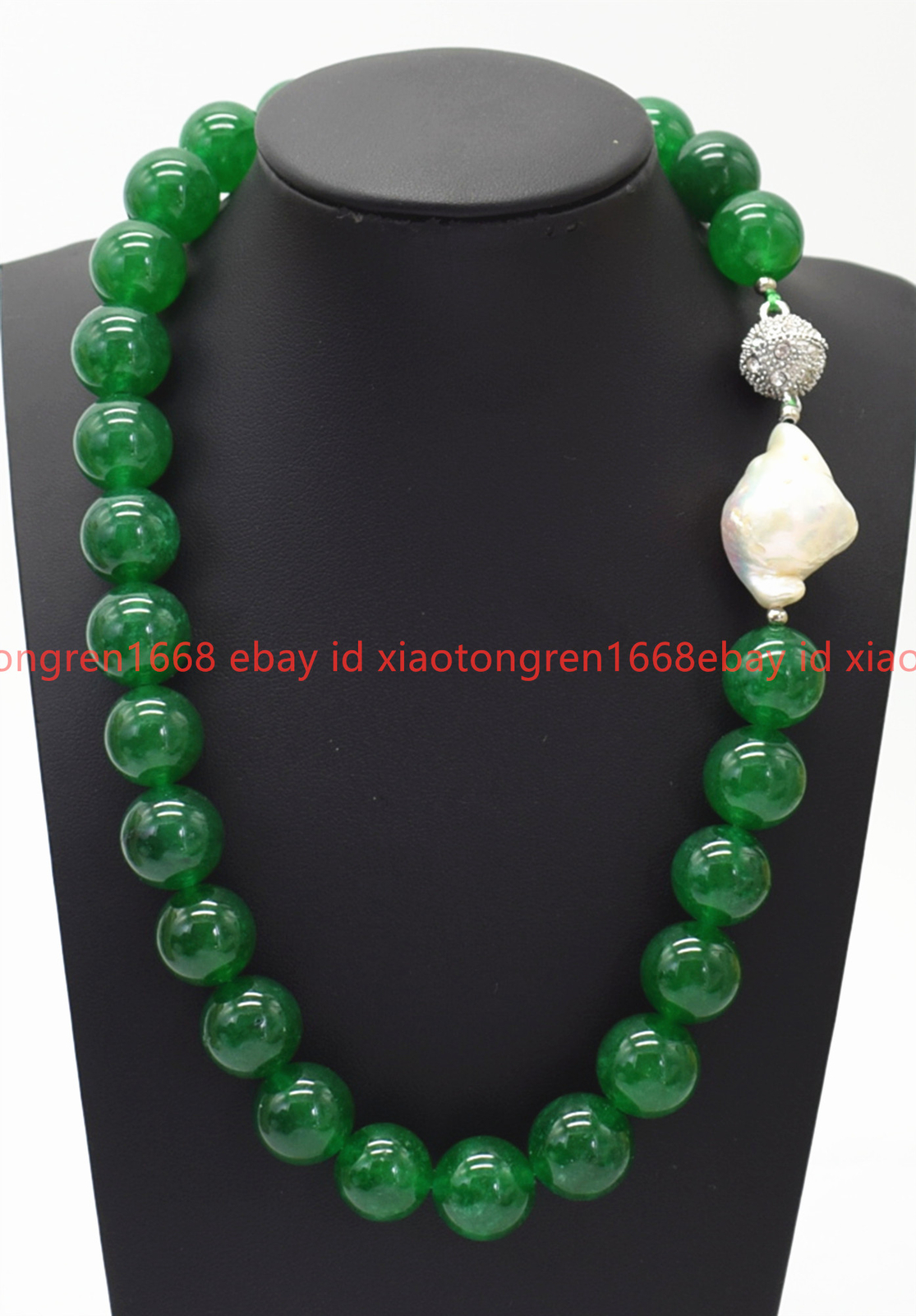 Huge Natural 12mm Green Jadeite White Keshi Baroque Pearl Gems Necklace 16-26in