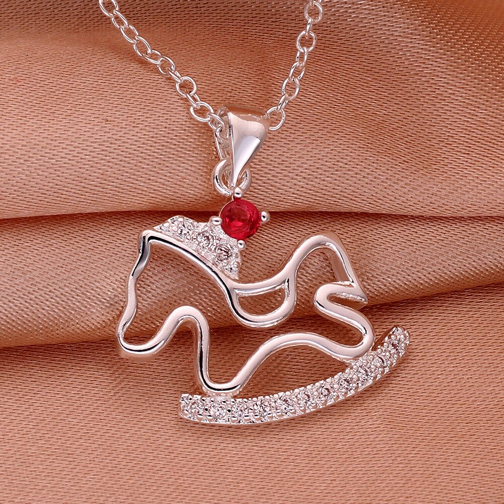 Elegant 925 Sterling Silver Filled SF Unicorn CZ Pendant Necklace N-A747