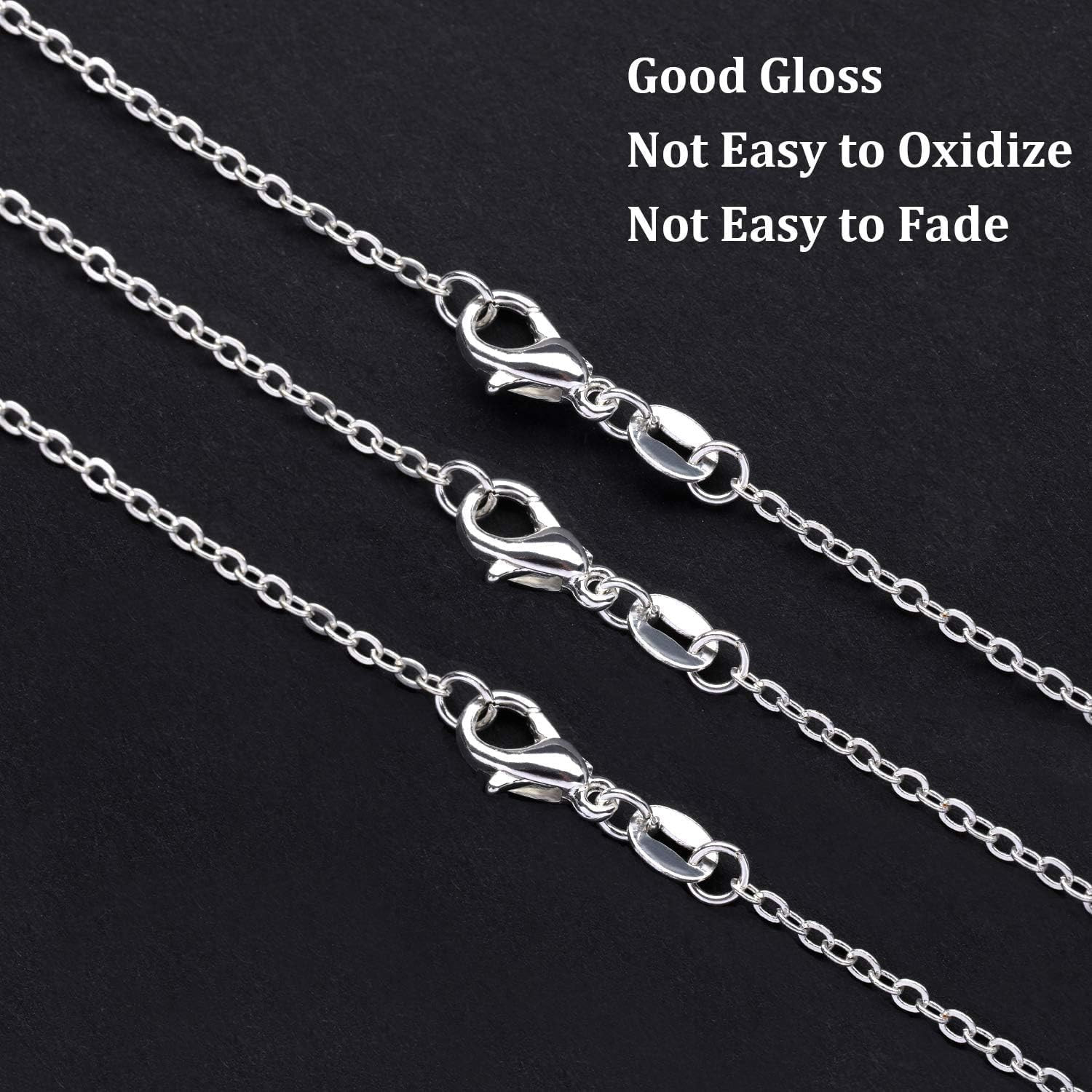 Necklace Chains, 15 Pack Silver Necklace Chains Bulk Plated Cable Chain