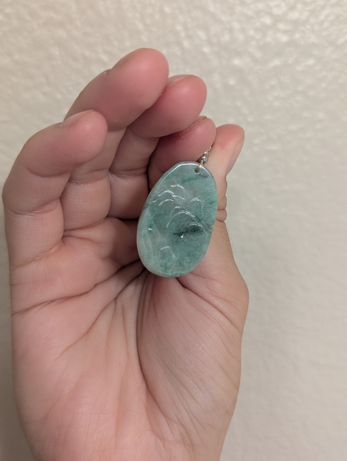 Green Jade Oval Animal Carved Pendant Charm with Bail, Stone Material