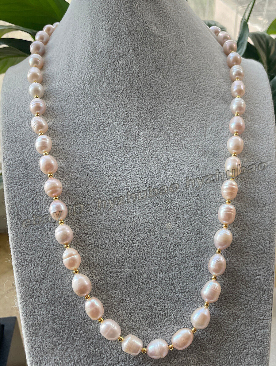 18-28″ 10-12mm Natural Rice Baroque Purple Pink Freshwater Pearl Beads Necklace