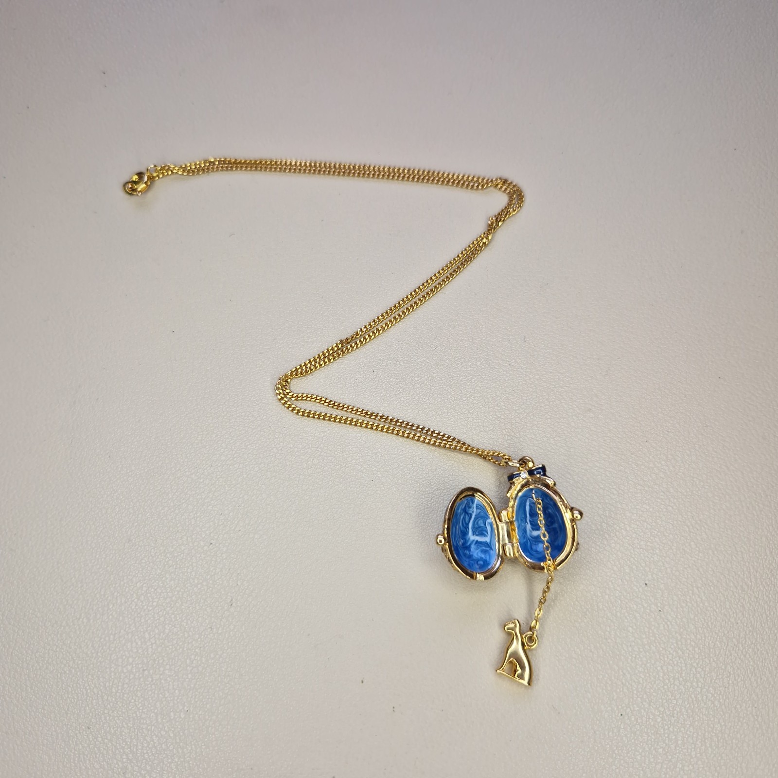 Enamel Easter Egg Locket Necklace Dangly Hidden Charm Sphix Jeweled Louvre 46cm