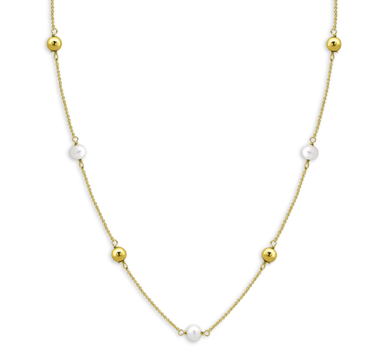 AQUA BEAD CULTURED FRESHWATER PEARL 18K GOLD PLATED SILVER NECKLACE 16″ NEW NWT