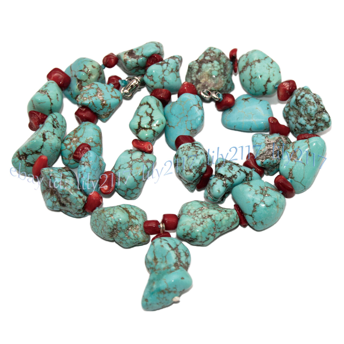 Natural Red Coral Chip 10-15mm Irregular Turquoise Gems Pendant Necklace 18”