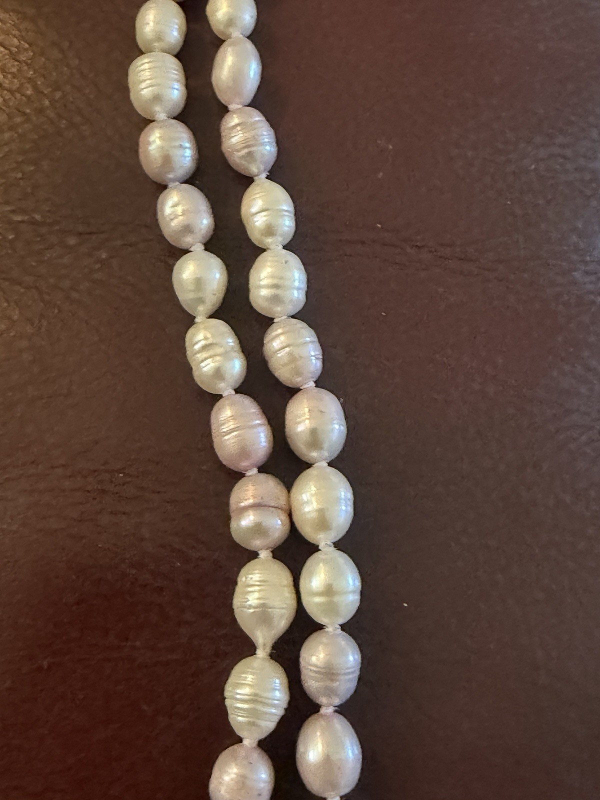 Freshwater pearl necklace, hand knotted, 60″ long 925 clasp Excellent condition