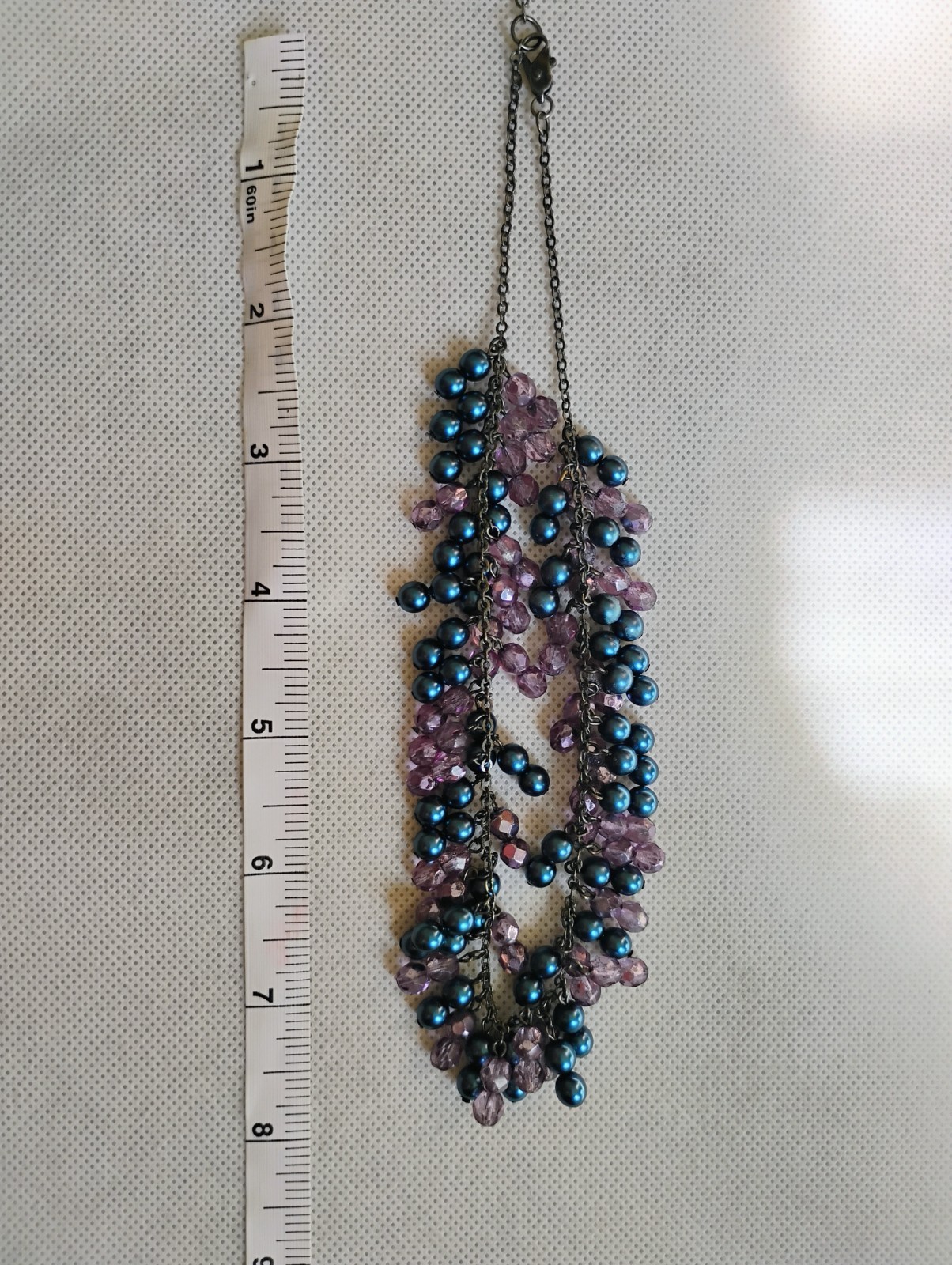 Adj Blue And Purple Beaded Cluster Necklace Collar Choker Statement Multistrand