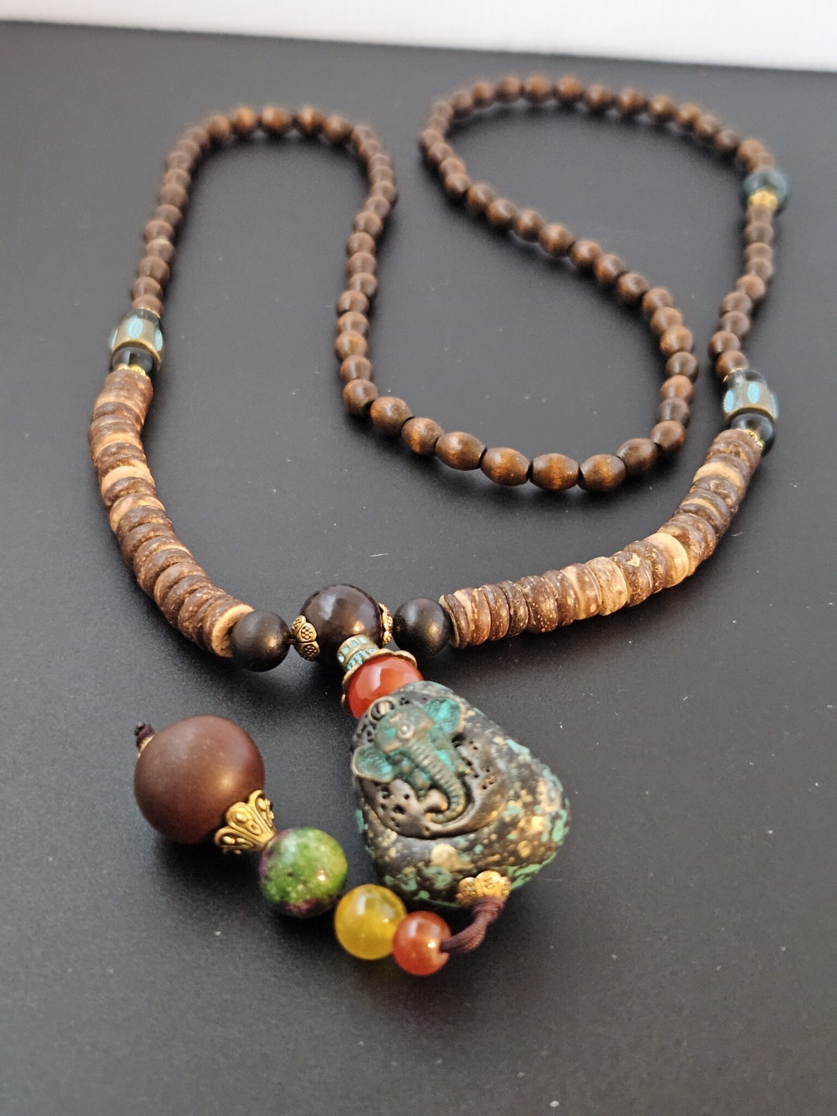 Nepal Buddhist Mala Wood Beaded Necklace 34 Inches