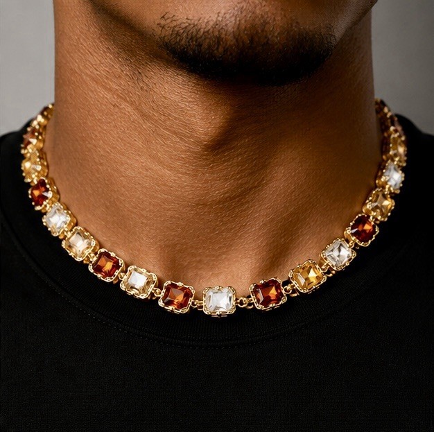 Multicolor Gold plated Non-Tarnish Cushion Crystal Choker Adjustable
