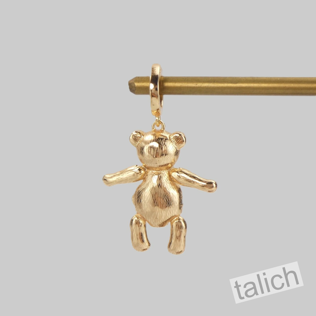 14K Gold Plated Sterling Silver CZ Teddy Bear Locket Charm Pendant Movable Arms