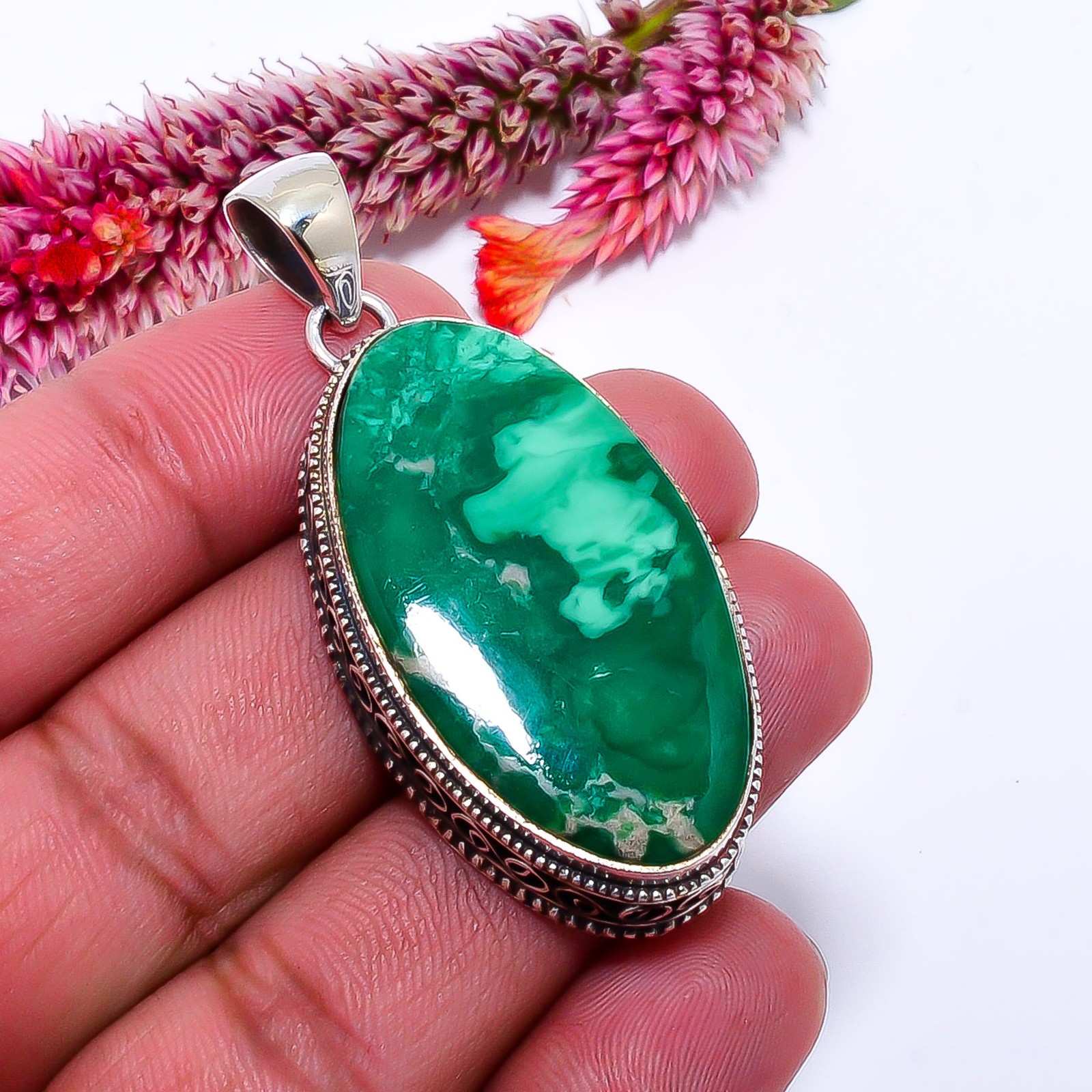 Variscite – Green Turquoise Fine Art 925 Sterling Silver Pendant 2.15″ P64114387