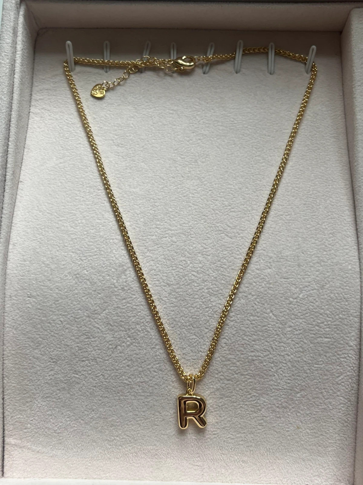 Gold Initial R Necklace Puffy Letter Pendant 14ct Gold Plated Chain Gift For Her