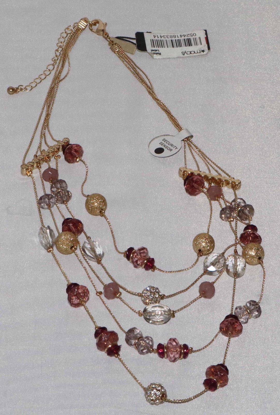 Gold Toned Pink and Clear Multi Layered Fashion Necklace w/tag