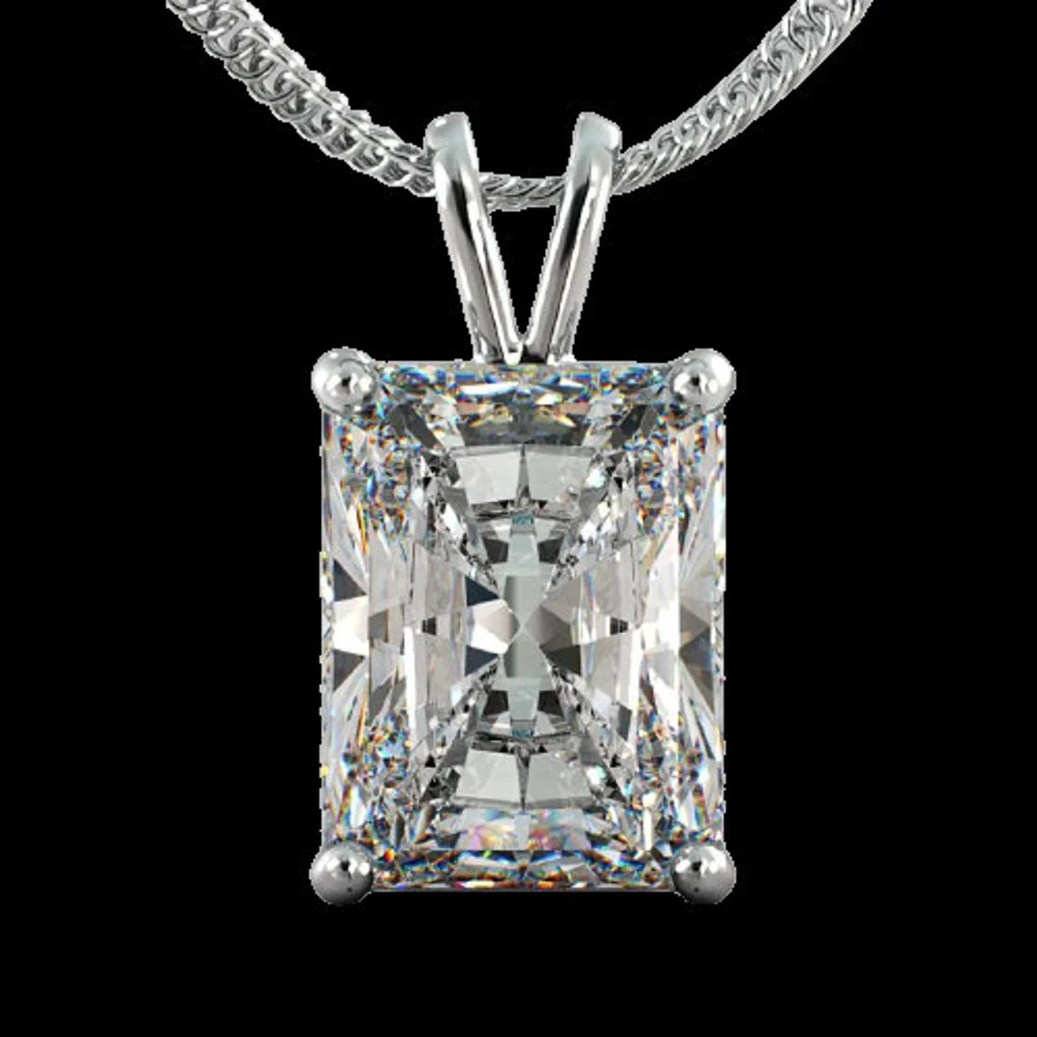 3 CT Radiant Cut Solitaire Moissanite Wedding Pendant 14K White Gold Plated