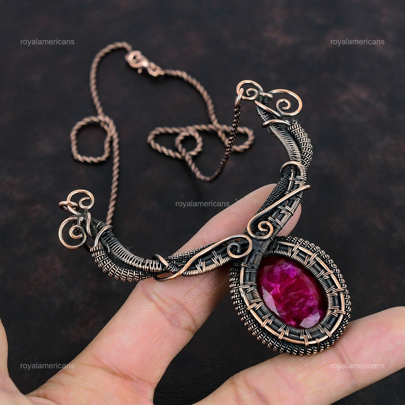 Kashmir Rubi Jewelry Copper Gift For Mother Wire Wrapped Chain Necklace 18.0″