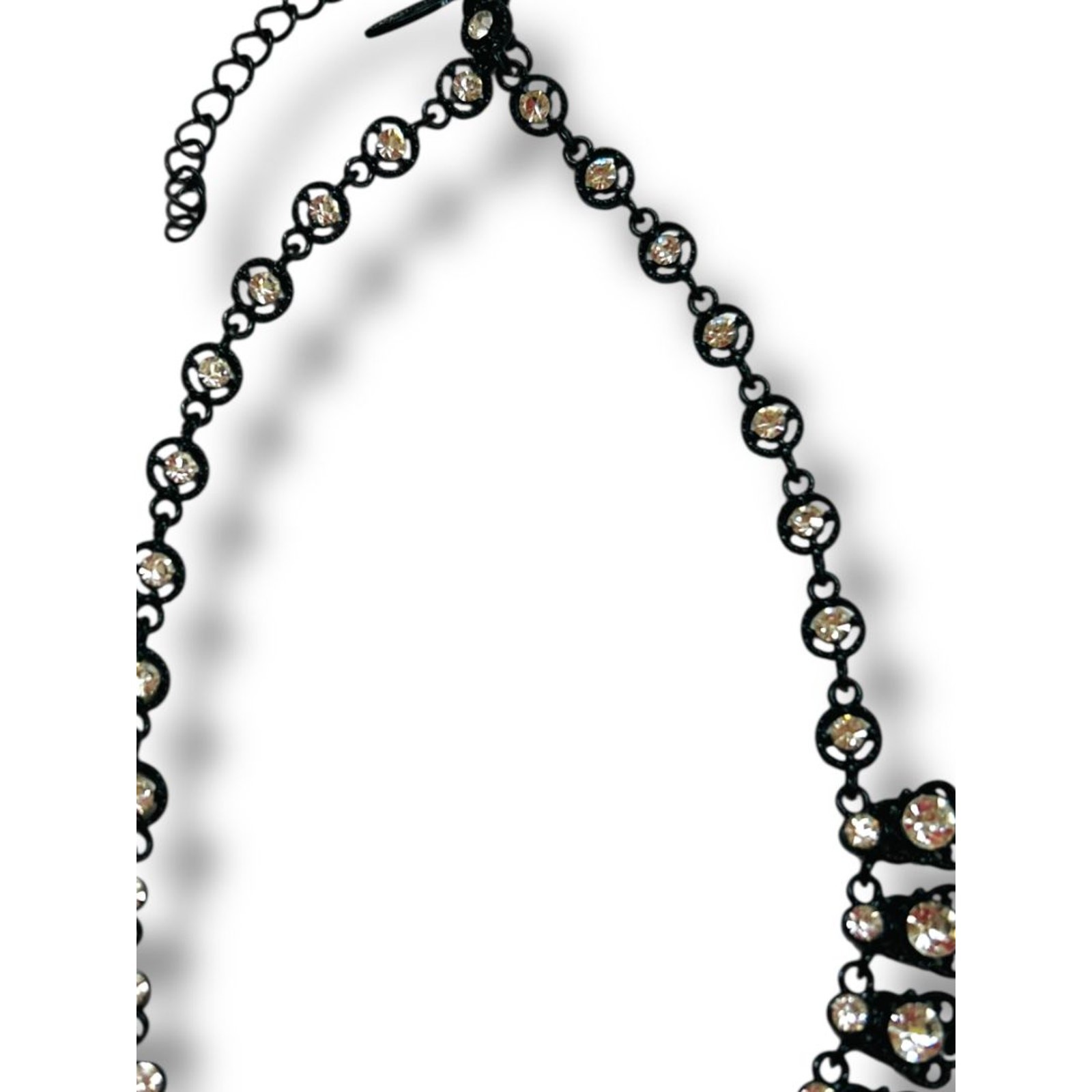 Natasha Bib Necklace Black Chain Clear Beads Sparkly 16-19″