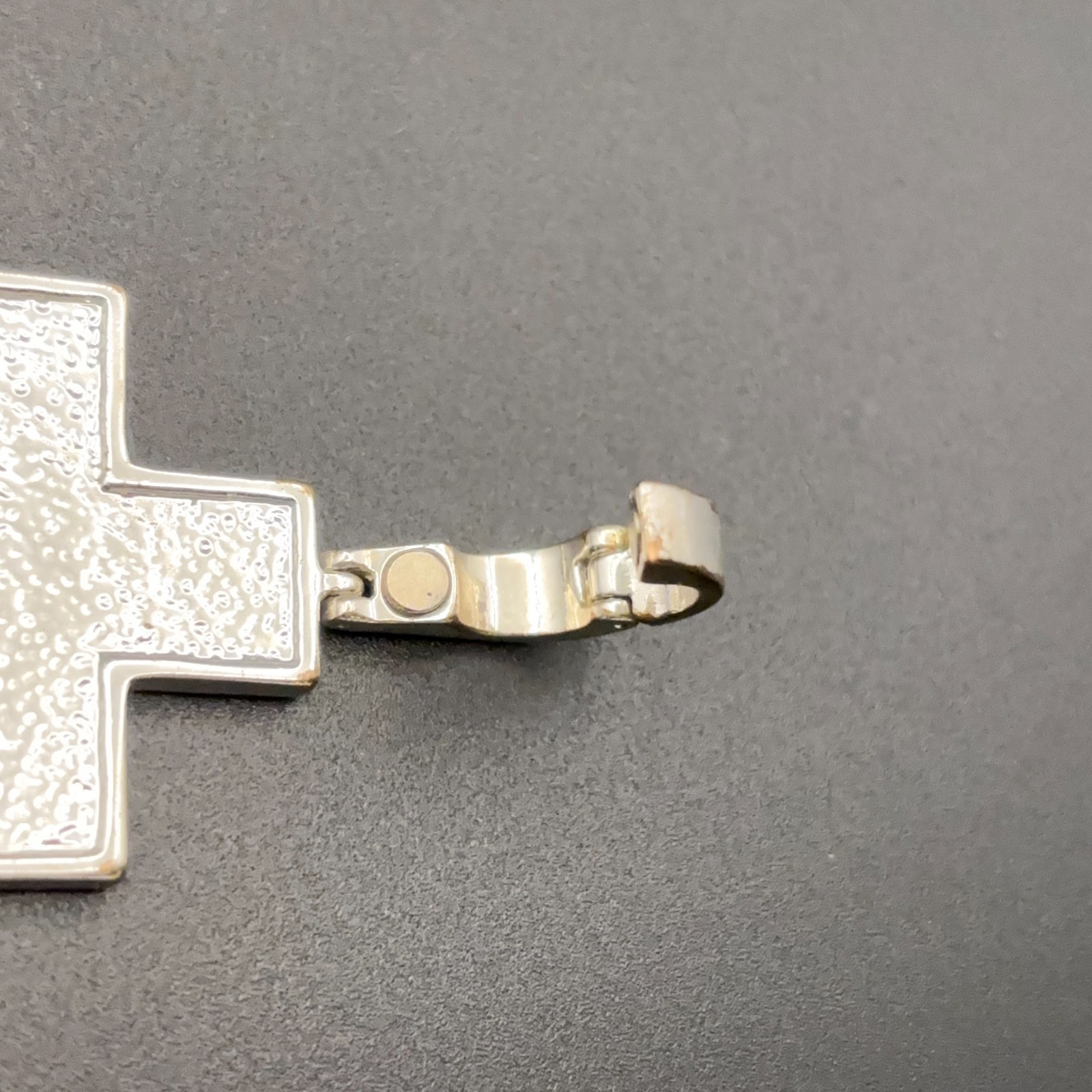 Silver Tone Abalone Shell Inlay Cross Pendant Hinged Bail