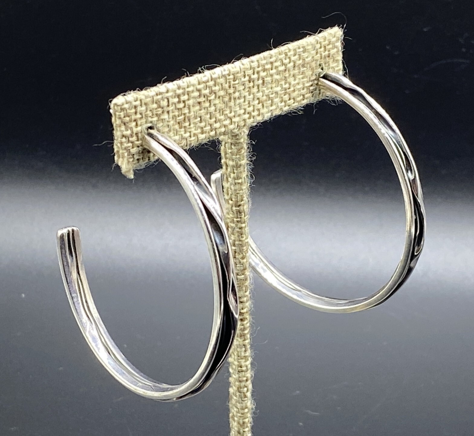 STERLING SILVER-Large Weighty Wrinkled Crinkled Hoop Post Earrings