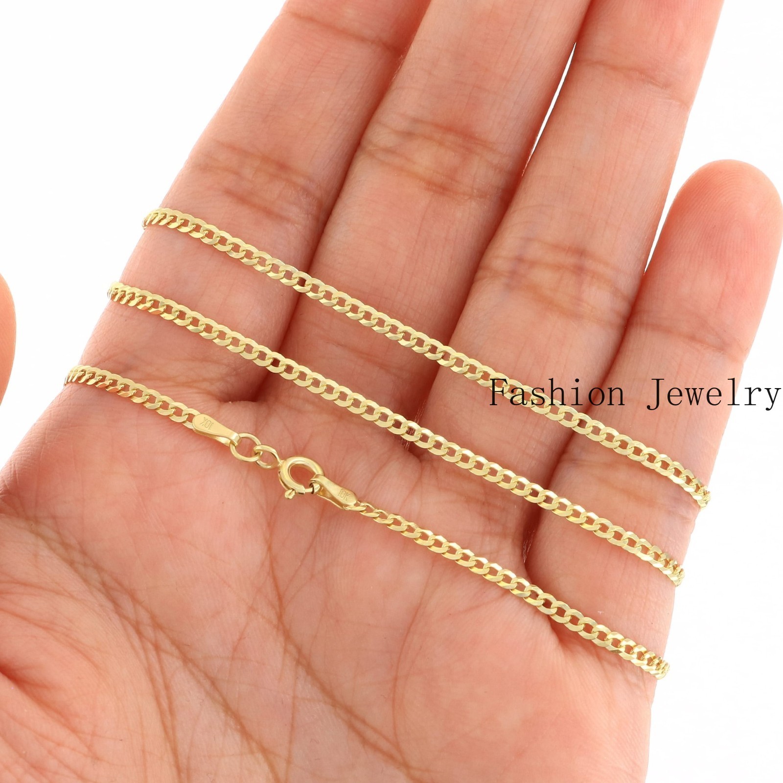 10K Yellow Gold Solid 2mm-12.5mm Cuban Curb Chain Link Pendant Necklace 16″- 30″