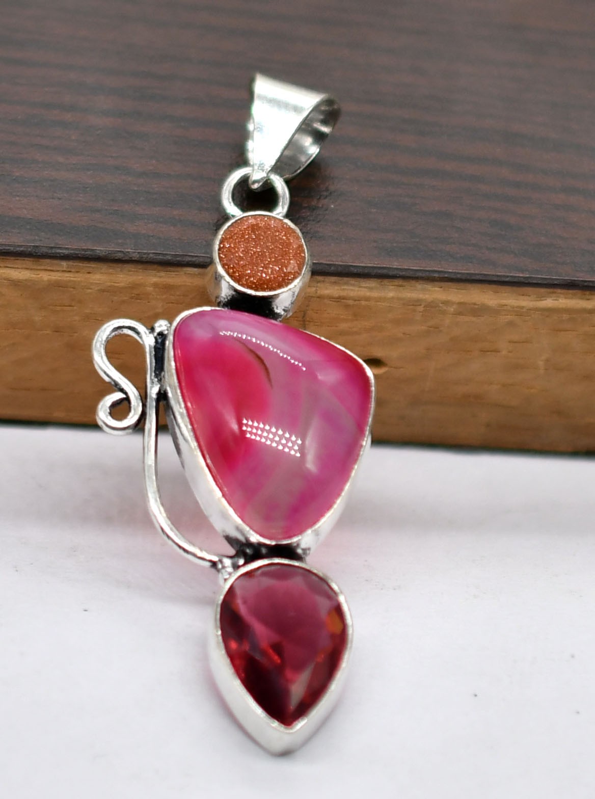 Agate,Red Garnet&Sunstone Natural Gemstone Pendant Jewelry 2.5″ P 4858