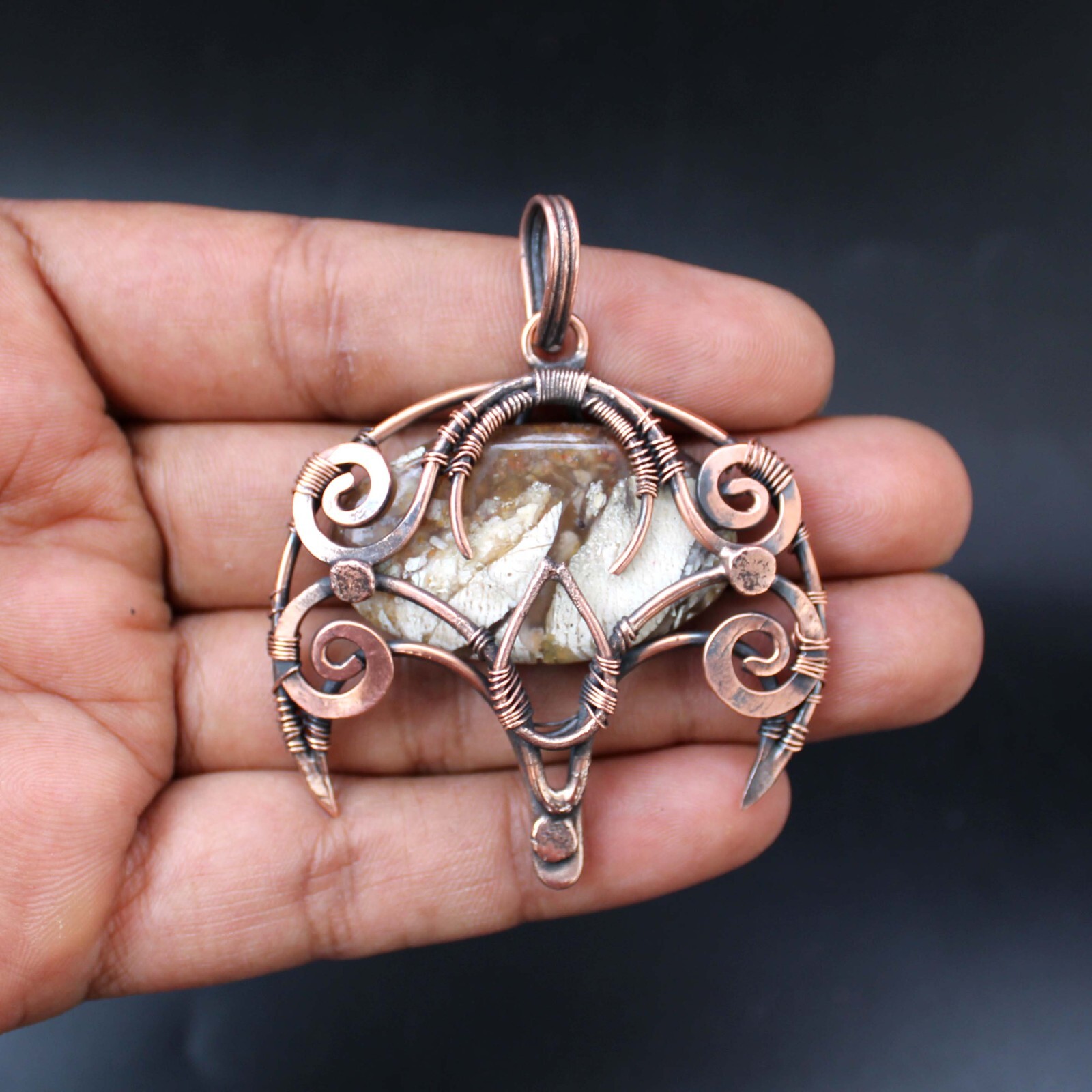 Copper Wire Wrapped Pendant Mookite Jasper Pendant Gemstone Copper Jewelry