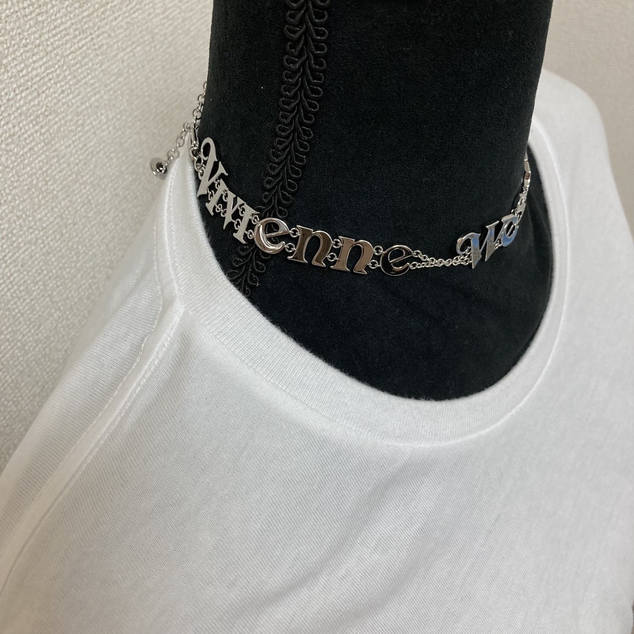 Vivienne Westwood Necklace Choker RAIMUNDA Logo 38cm Silver w/Pouch NO BOX