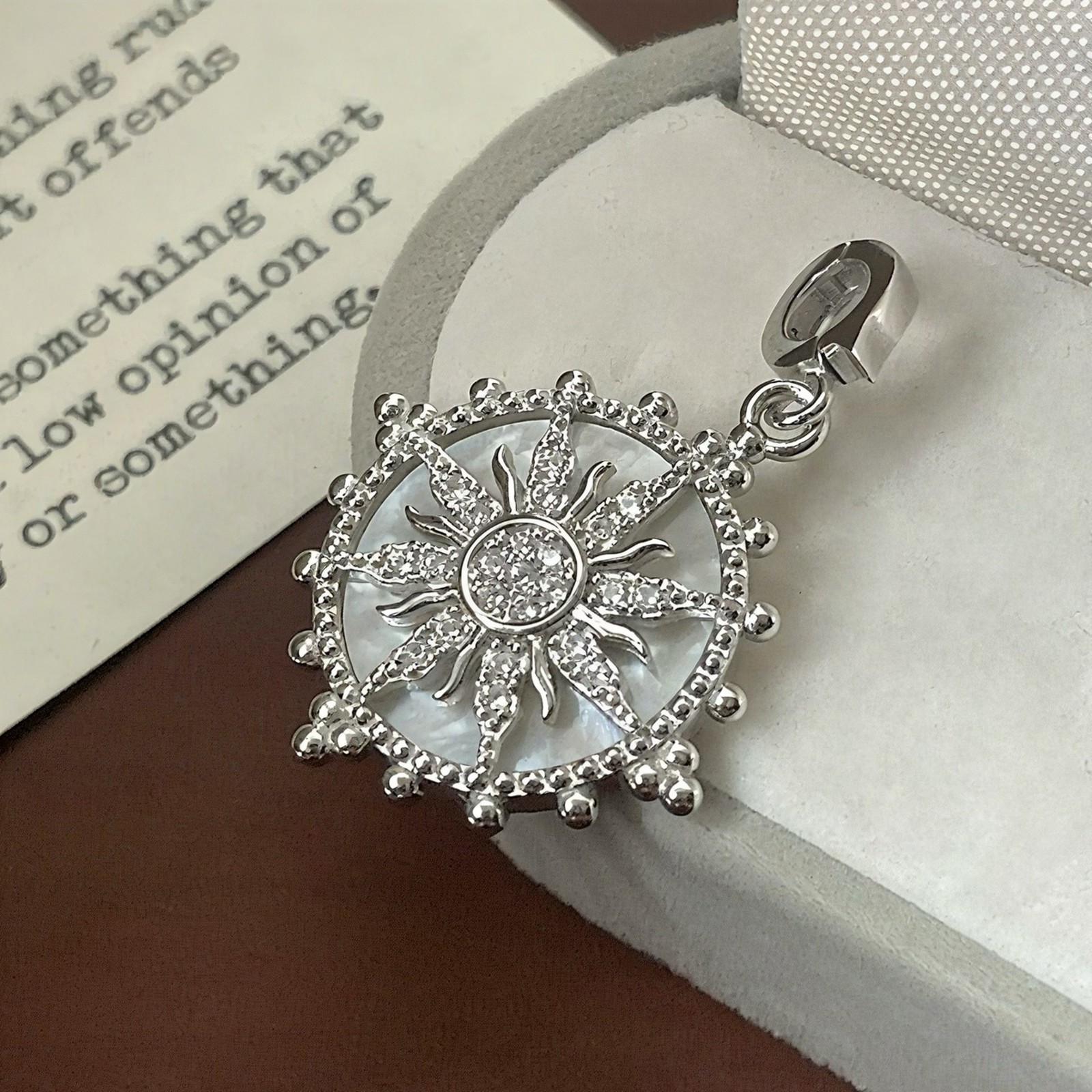 Sunburst Pendant Clear Stone Iridescent Inlay Gold or Silver 925 Sterling Silver