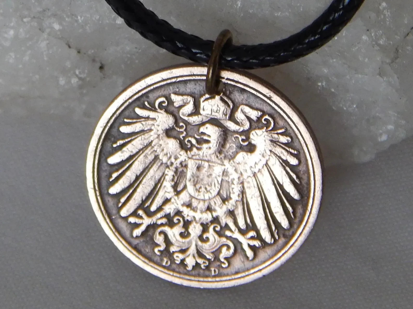 1908 Germany 1 Pfennig Coin Pendant Necklace Crowned Eagle #295
