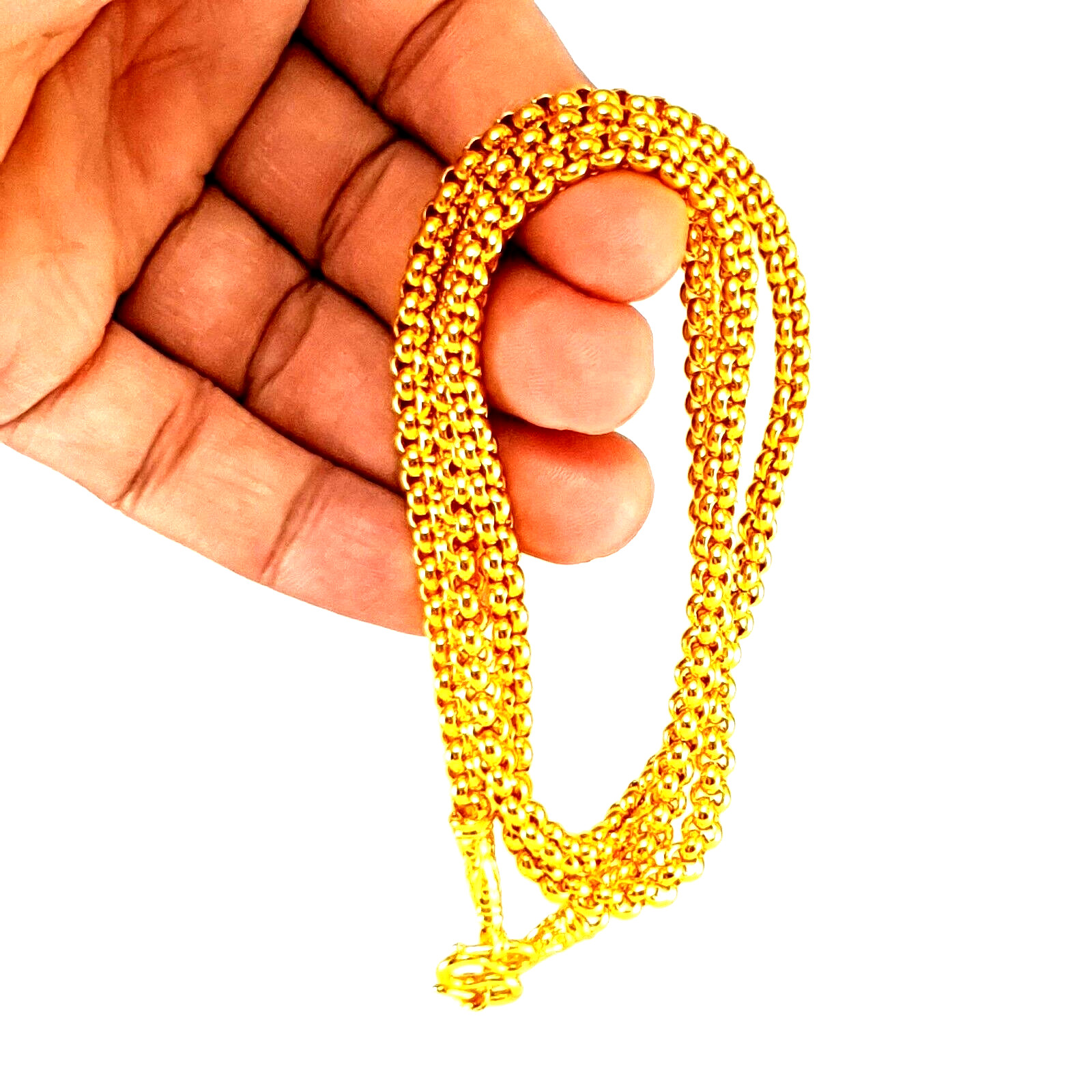 Gold Color Plated Brass Unisex Adult Charm Necklace Fashion Jewelry 24″ 5 MM.