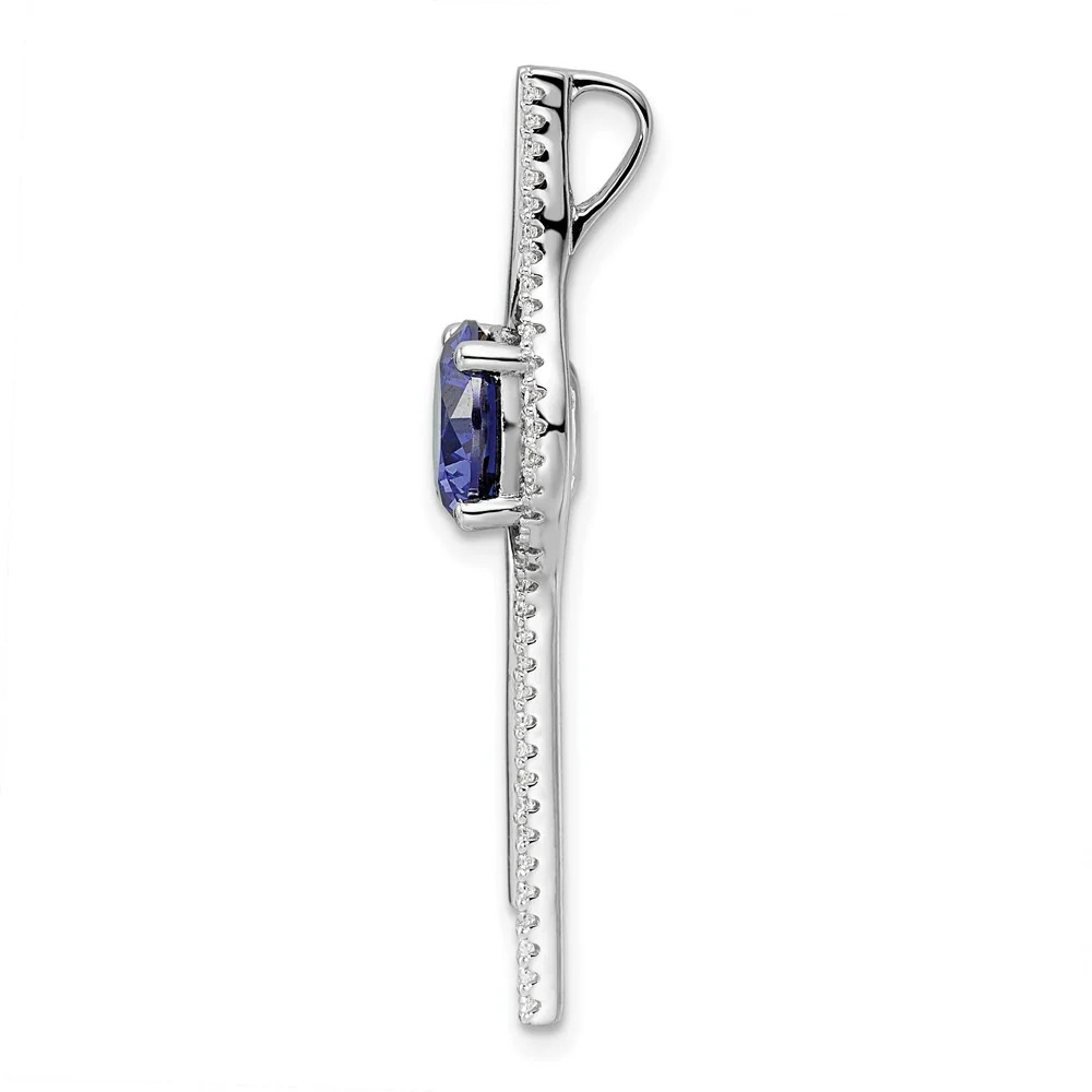 Sterling Silver Rhodium Plated Blue & White CZ Slide Pendant