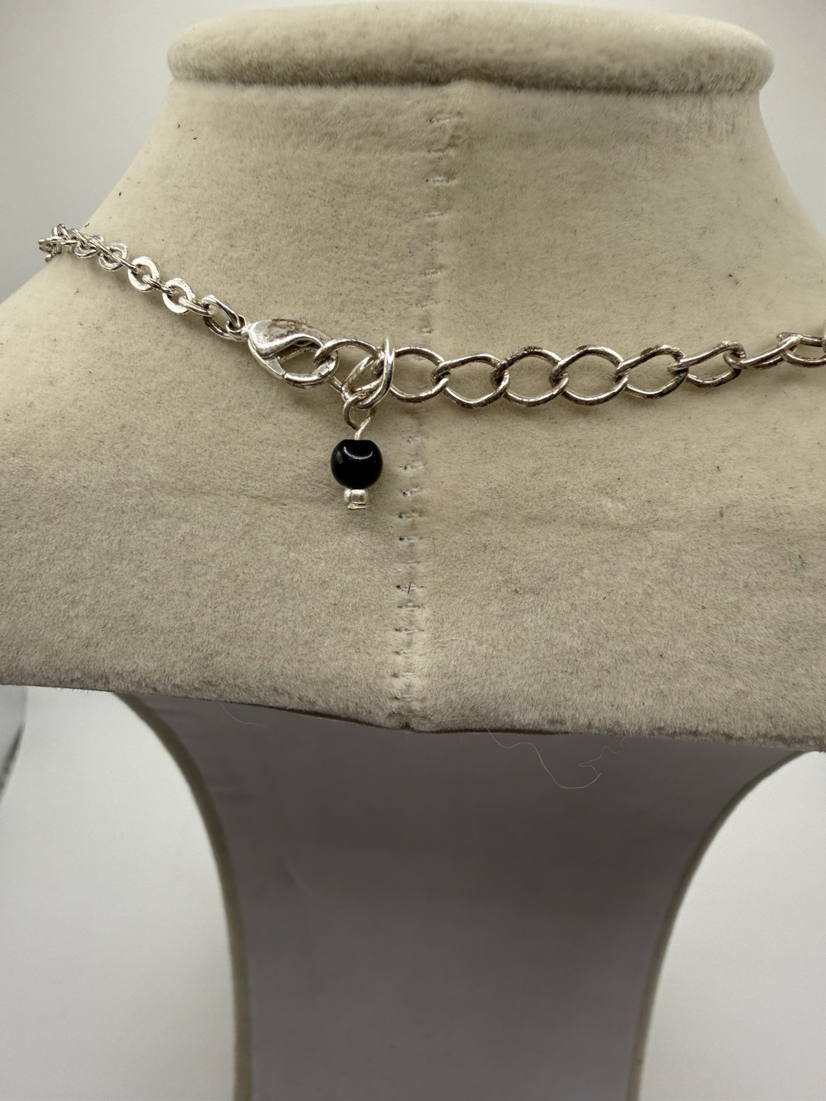 VTG Y2K Boho Wire Wrapped Necklace whimsigoth Black Seed Bead Silver Tone