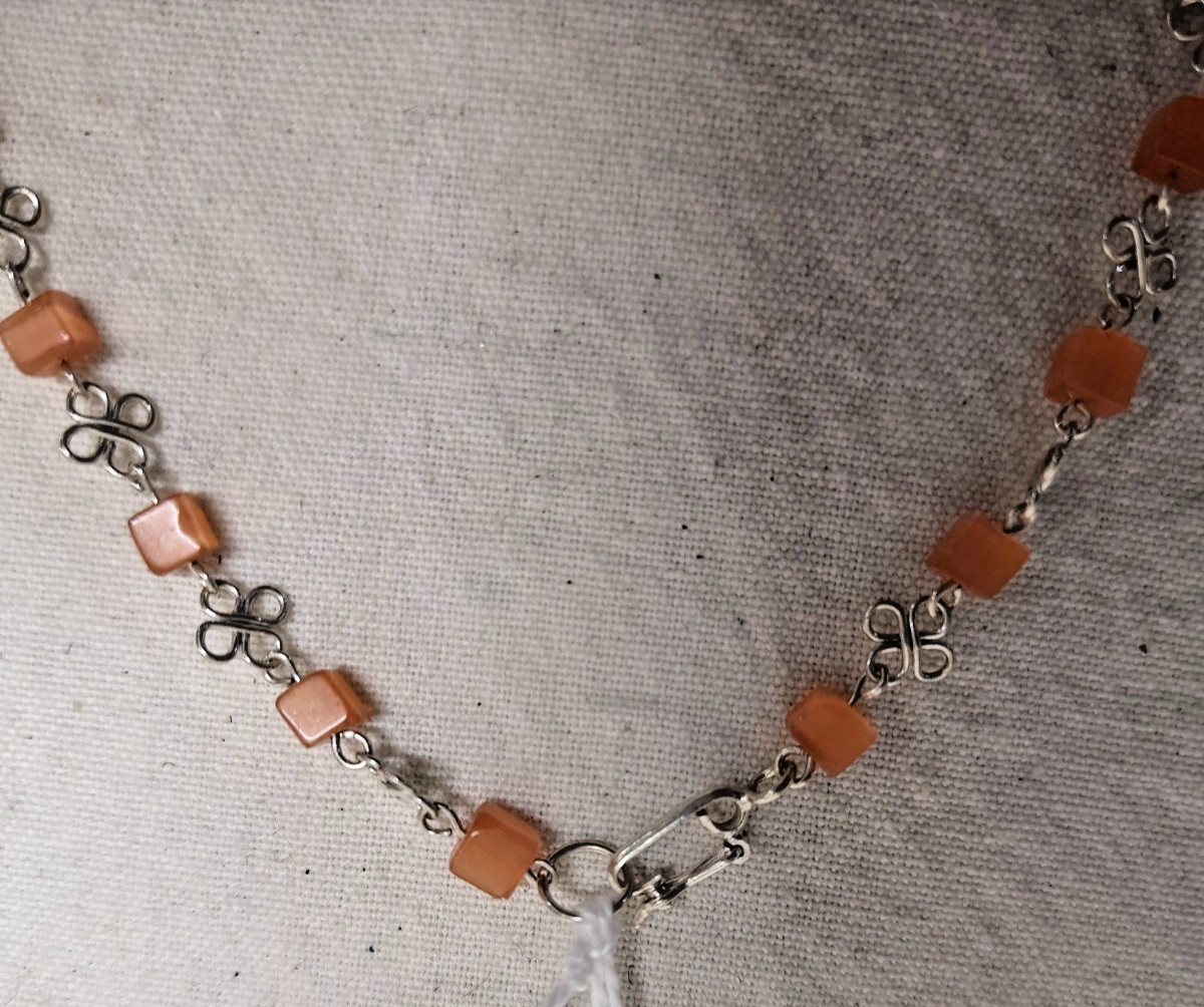 Silver & Bead Necklace Fair Trade Delicate Pretty Green Orange 46cm Ethical Gift