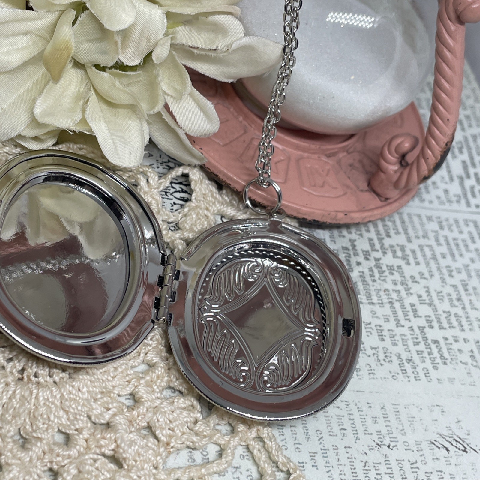 Silver New Photo Locket Opal Wedding Necklace Mom Daughter Birthday Anniversary