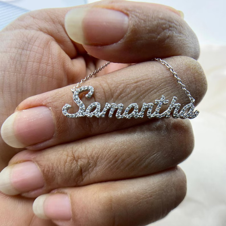 14K Yellow Gold Plated Personalize Name Pendant 5 Ct Round Cut Simulated Diamond