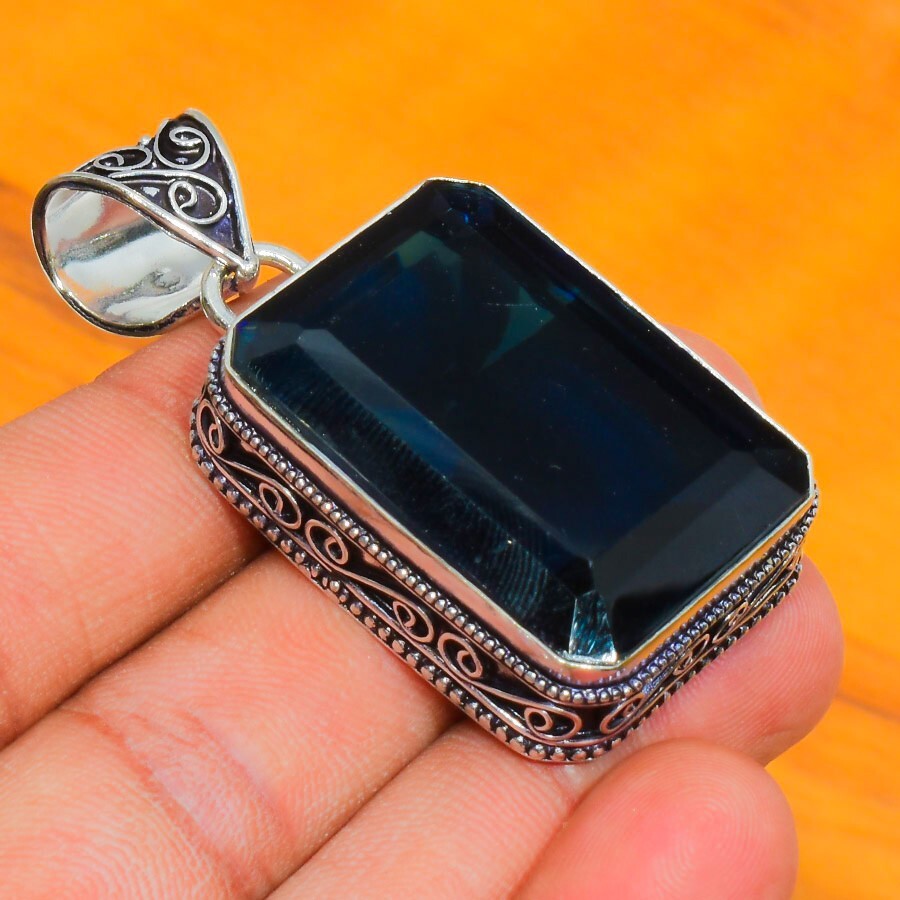 Tanzanite Gemstone Handmade 925 Sterling Silver Jewelry Baguette Cut Pendant