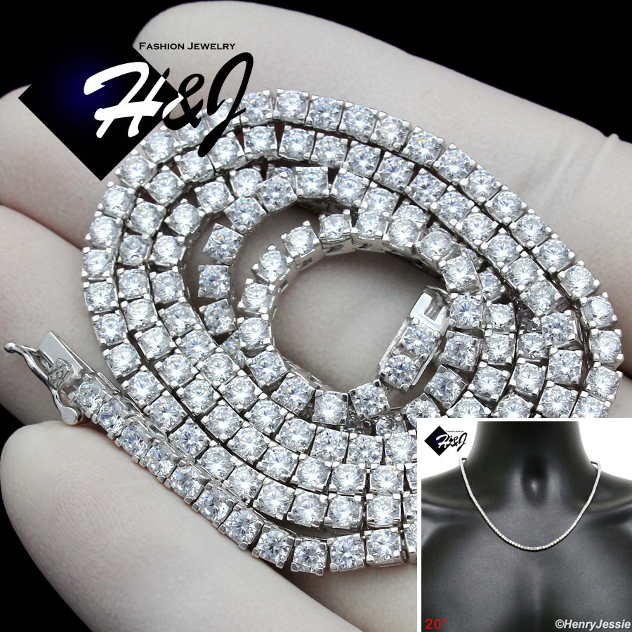 20″MEN SOLID 925 STERLING SILVER ICY BLING CZ 3MM 1 ROW TENNIS CHAIN NECKLACE*10