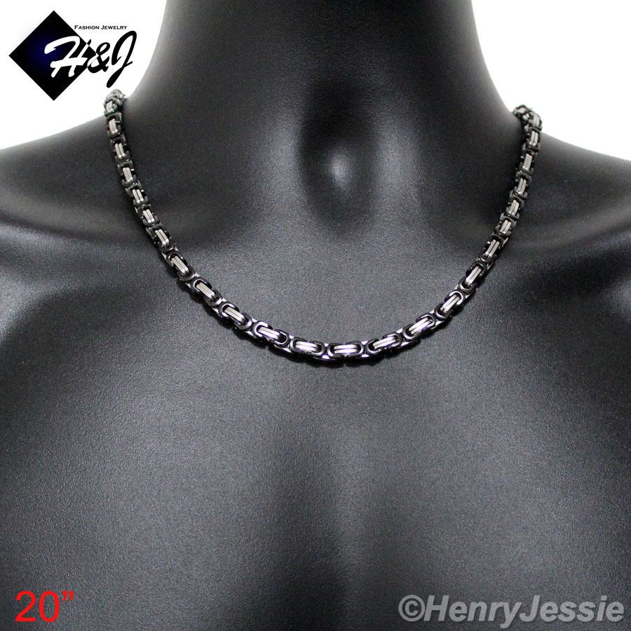 18-40″MEN Stainless Steel 6mm Silver/Black Plated Byzantine Box Chain Necklace