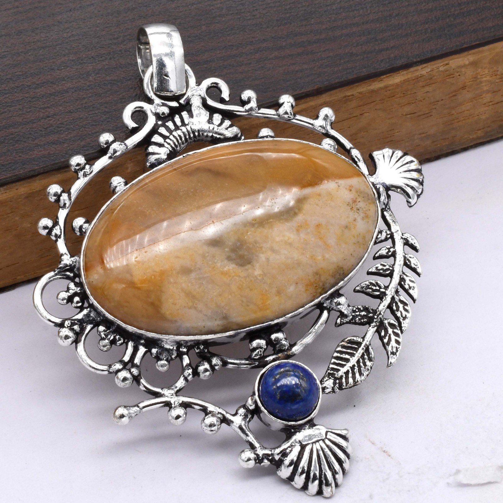 Jasper Lapis Lazuli Natural Gemstone Pendant Jewelry 1.2″ P 3841