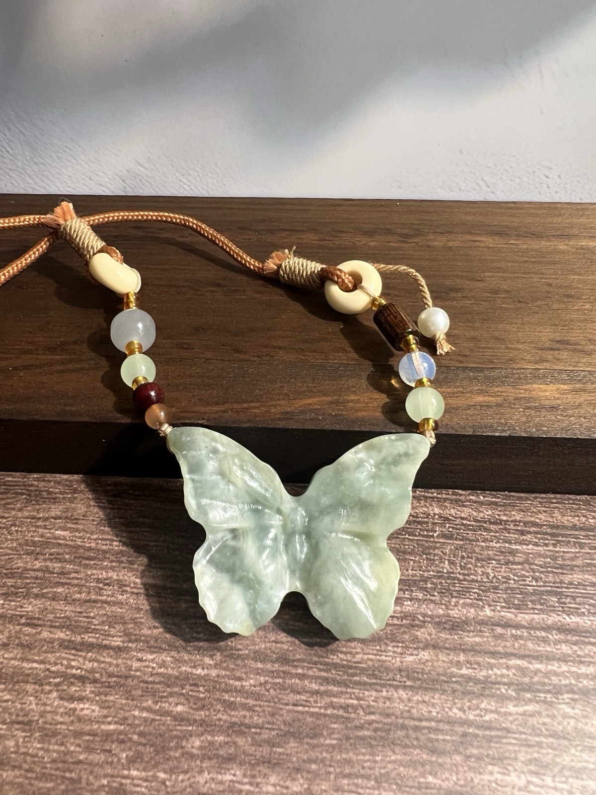 Natural sleeve jade butterfly hand-knitted rope necklace