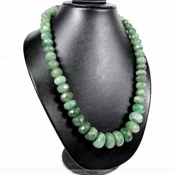 990 Cts Natural Brazilian Green Emerald Round Beaded Single Strand Necklace 22″