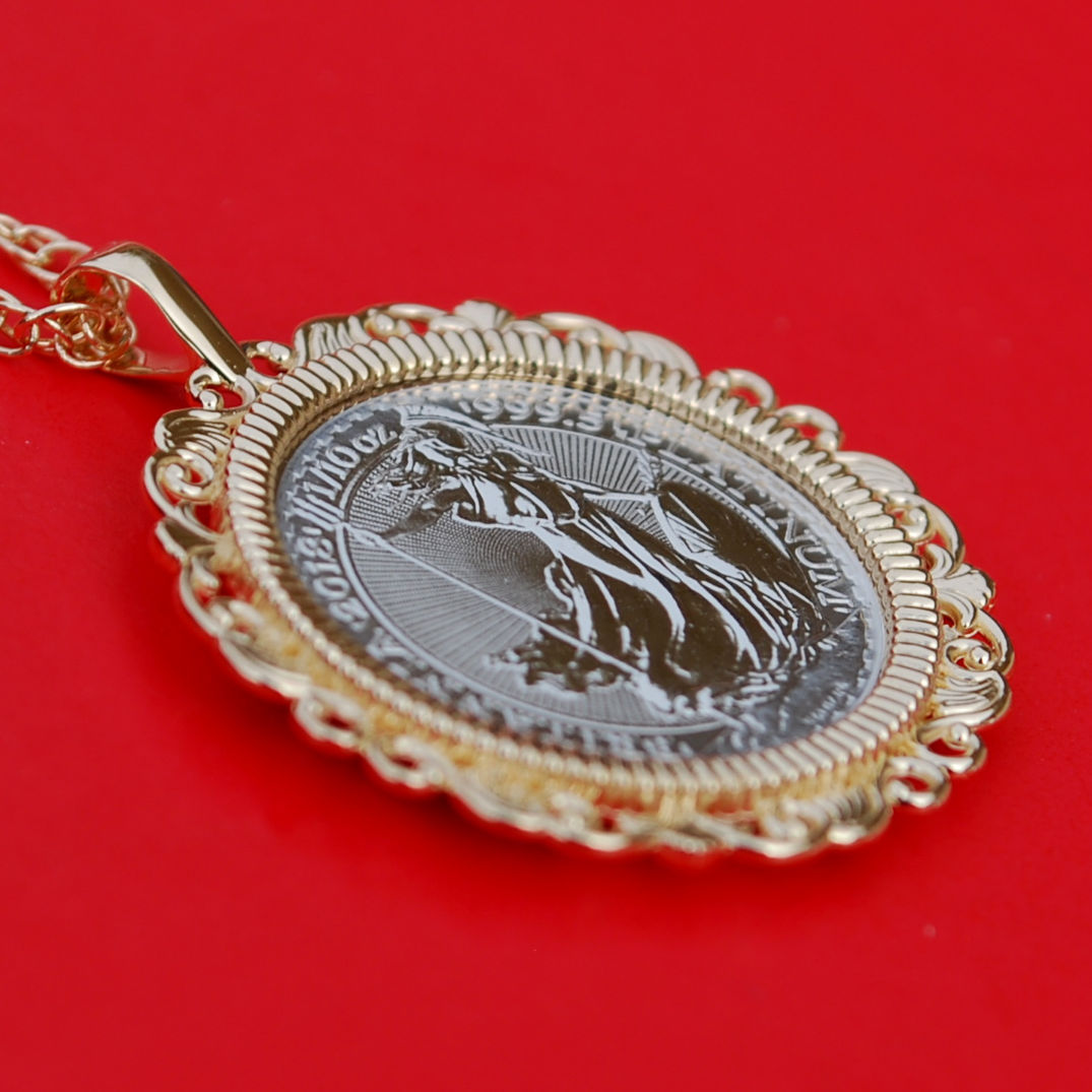 2018 Great Britain 1/10 oz Platinum Britannia BU Coin 14K Gold Necklace NEW
