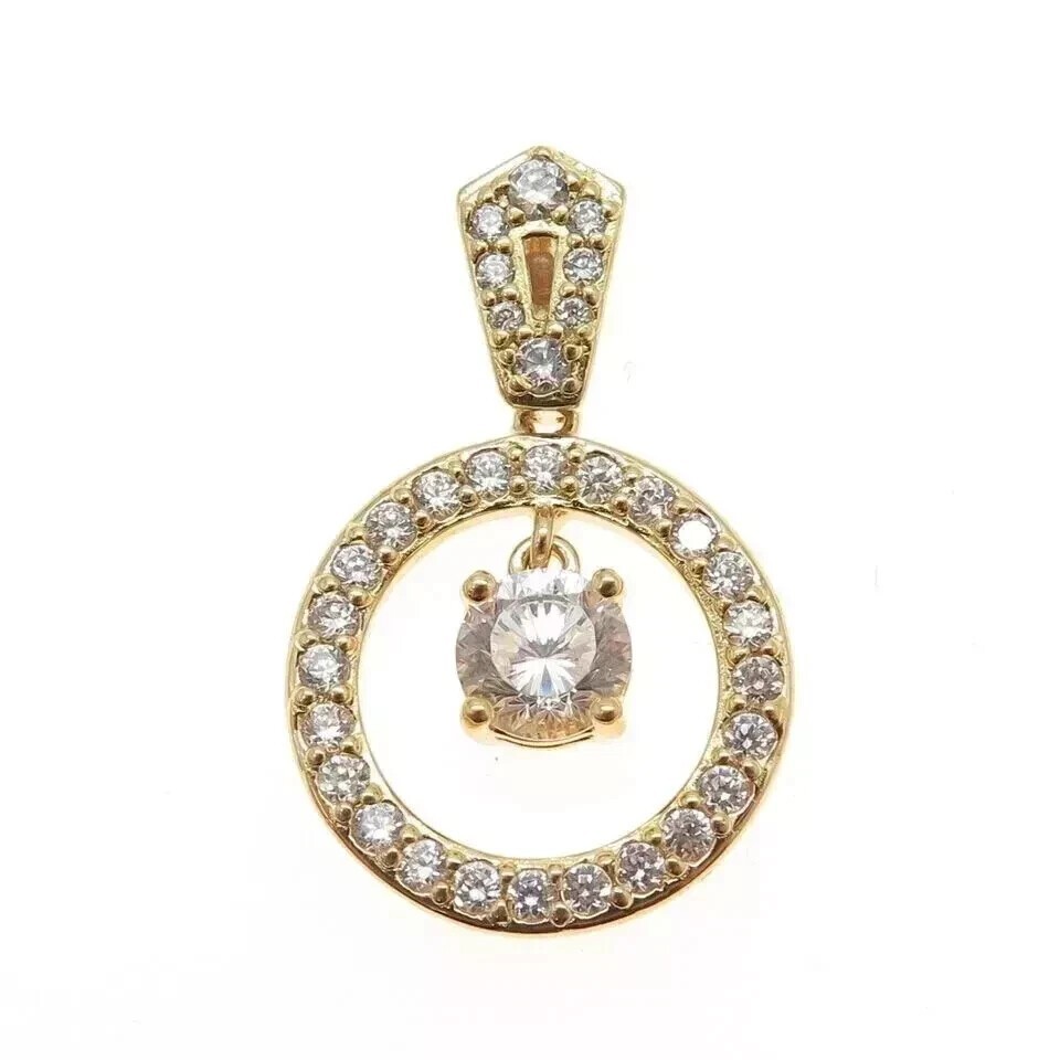 Round Cut Simulated Diamond Fancy Charm Pendant Chain In 14k Yellow Gold Plated