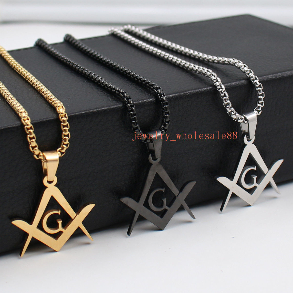 Stainless Steel religions Masonic symbols Pendant necklace rolo chain 18-28”