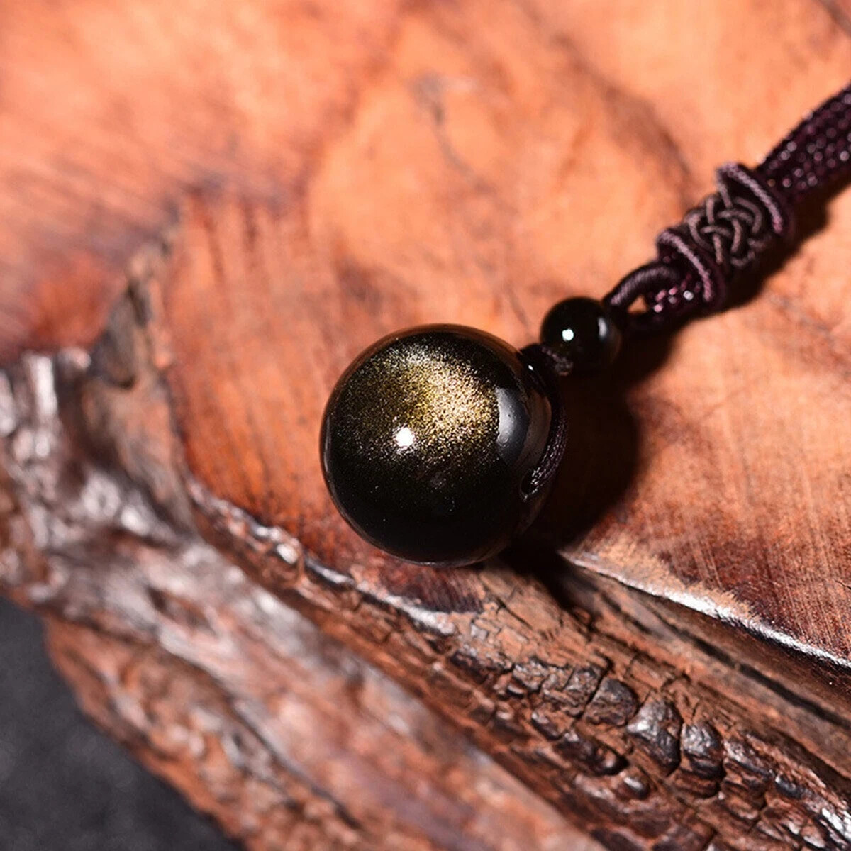 Natural Gold Sheen Obsidian Crystal Pendant Necklace Chakra Healing Reiki Amulet