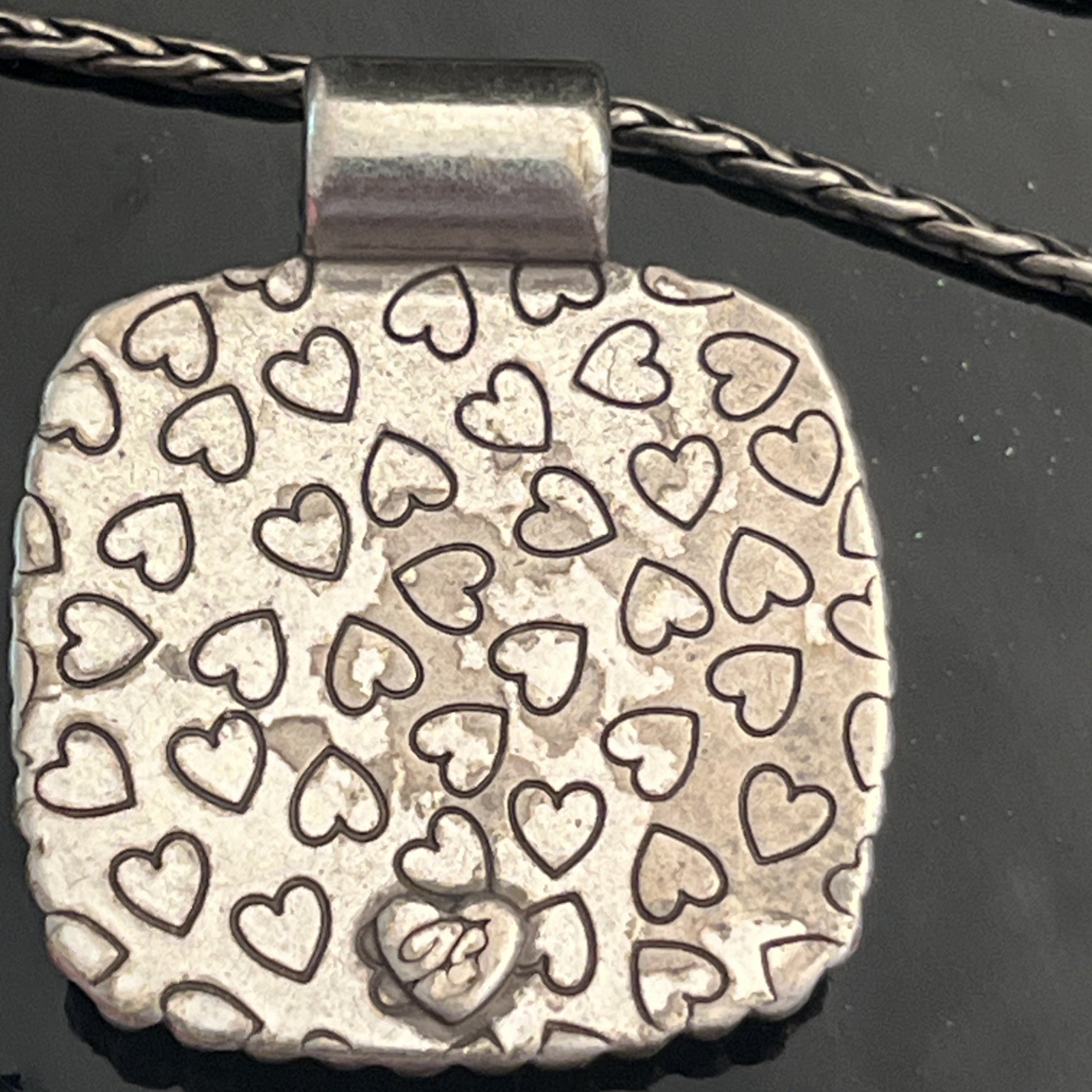 Vintage Brighton Silver Scroll Square Pendant on 36 Inch Wheat Chain Necklace