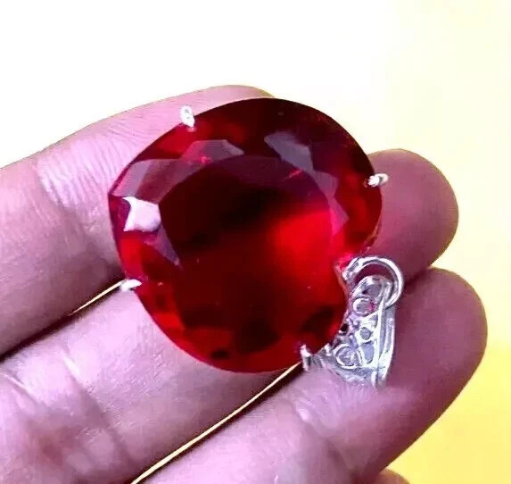 45.70Ct Flawless Heart Cut Red Topaz Pendant Sliver Jewelry Gemstone With Chain