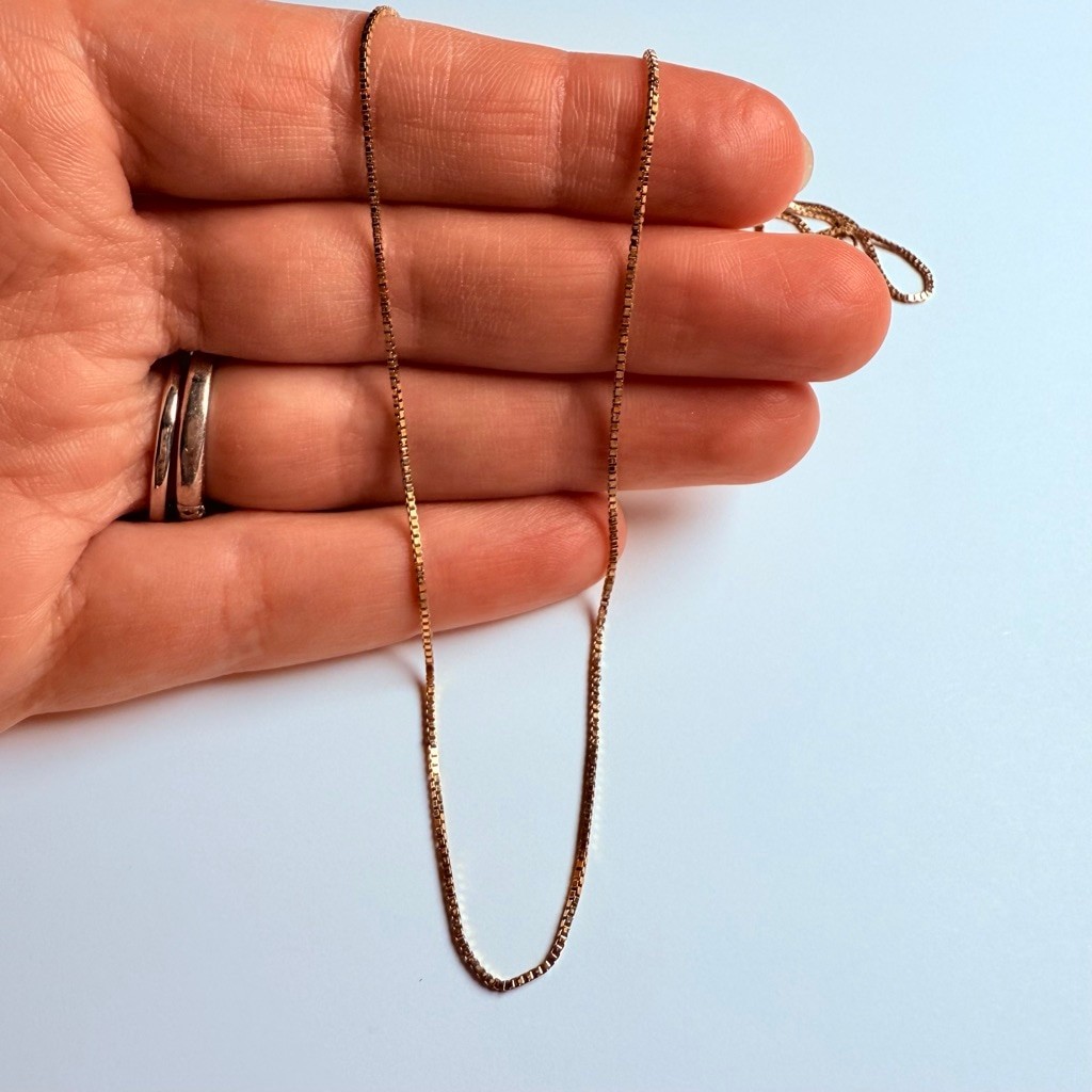14K Solid Yellow Gold 1mm Venetian Square Box Chain Necklace Italy 23.5″