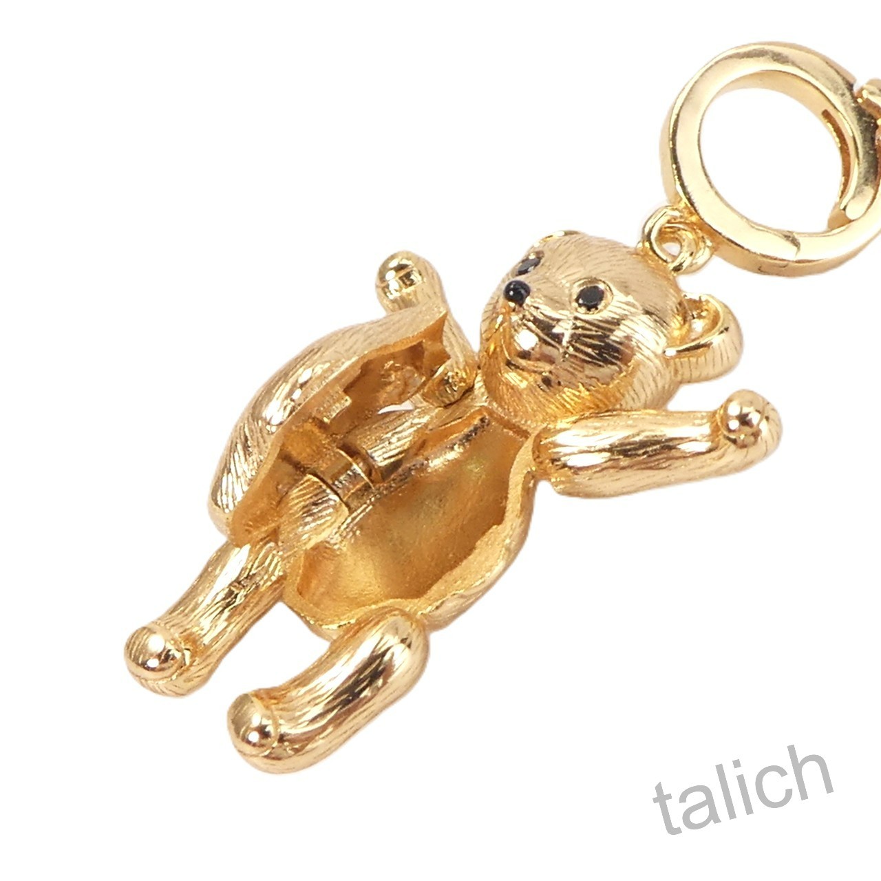 14K Gold Plated Sterling Silver CZ Teddy Bear Locket Charm Pendant Movable Arms