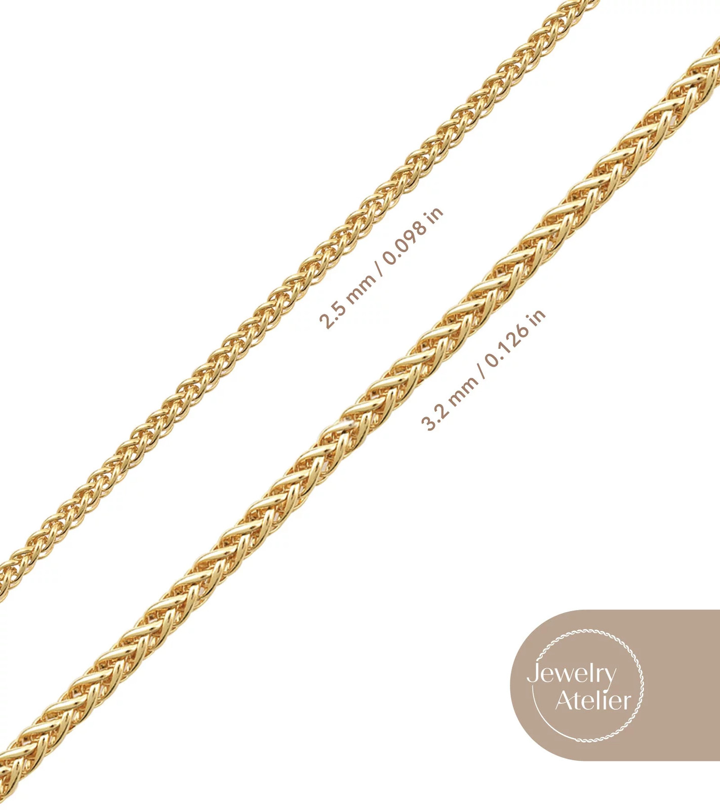 Gold Chain Necklace Collection – 14K Solid Yellow Gold Filled round Wheat/Palm C