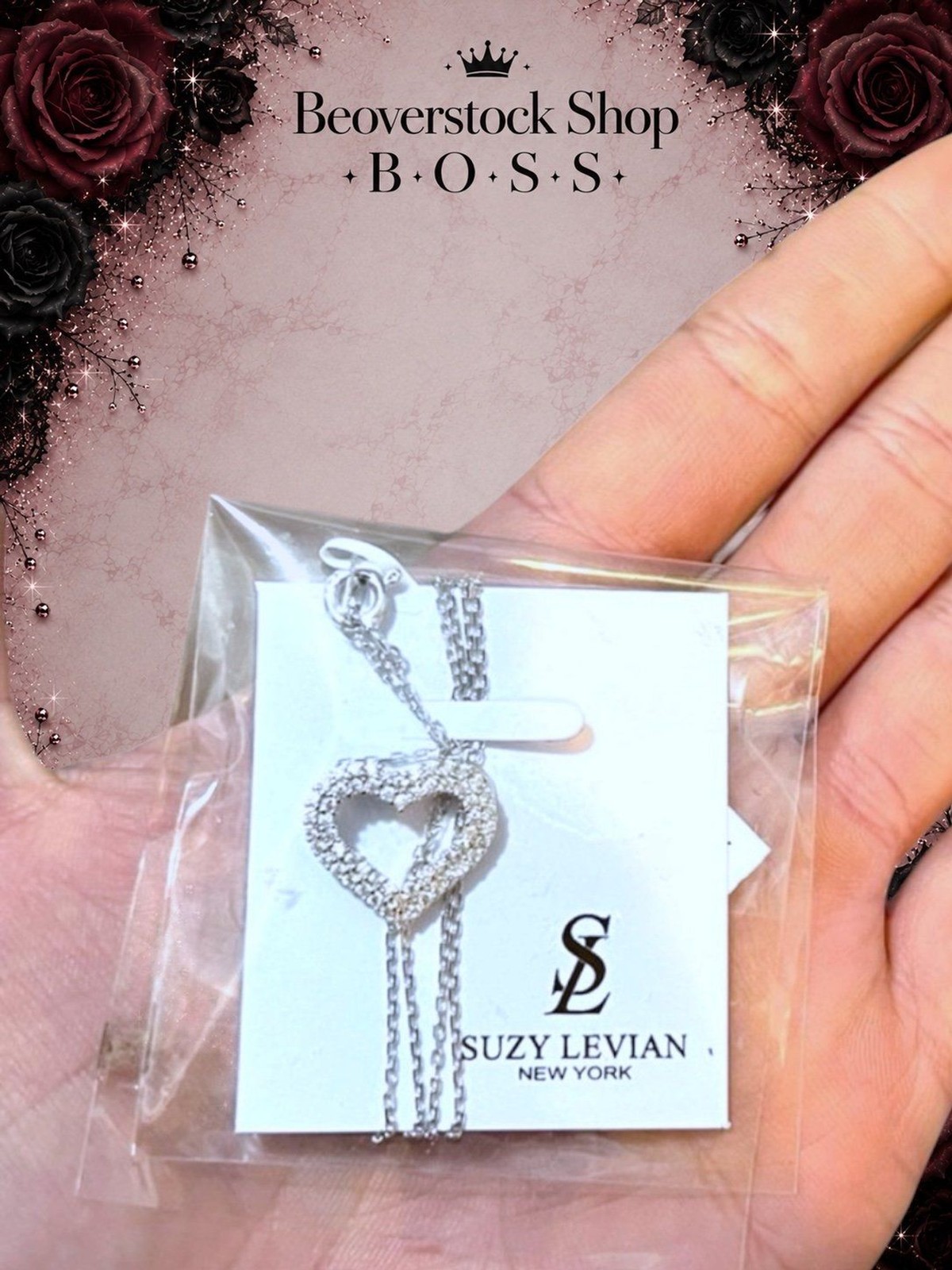 New NWT SUZY LEVIAN Sterling Silver Pave CZ Heart Pendant Necklace