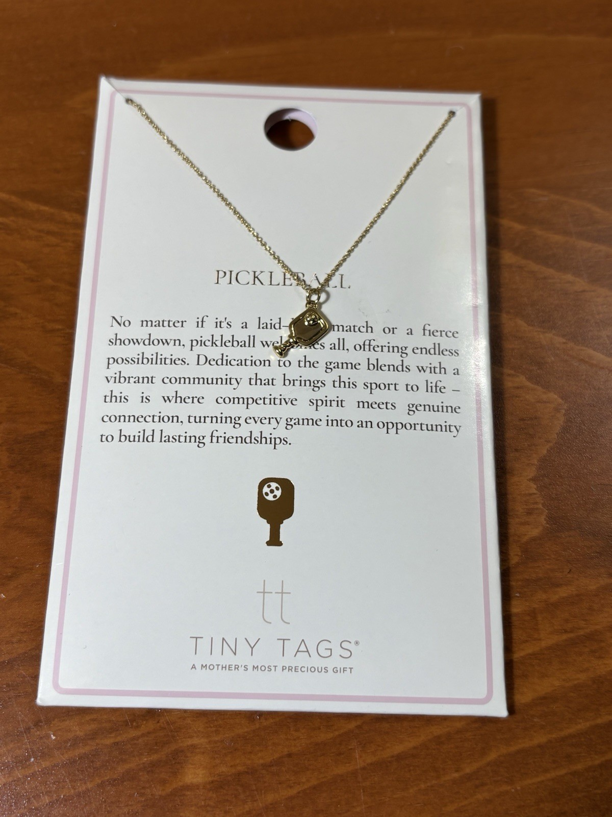 Tiny Tags Pickleball Paddle Charm Necklace Gold 18″ Sports Jewelry NWT Gift